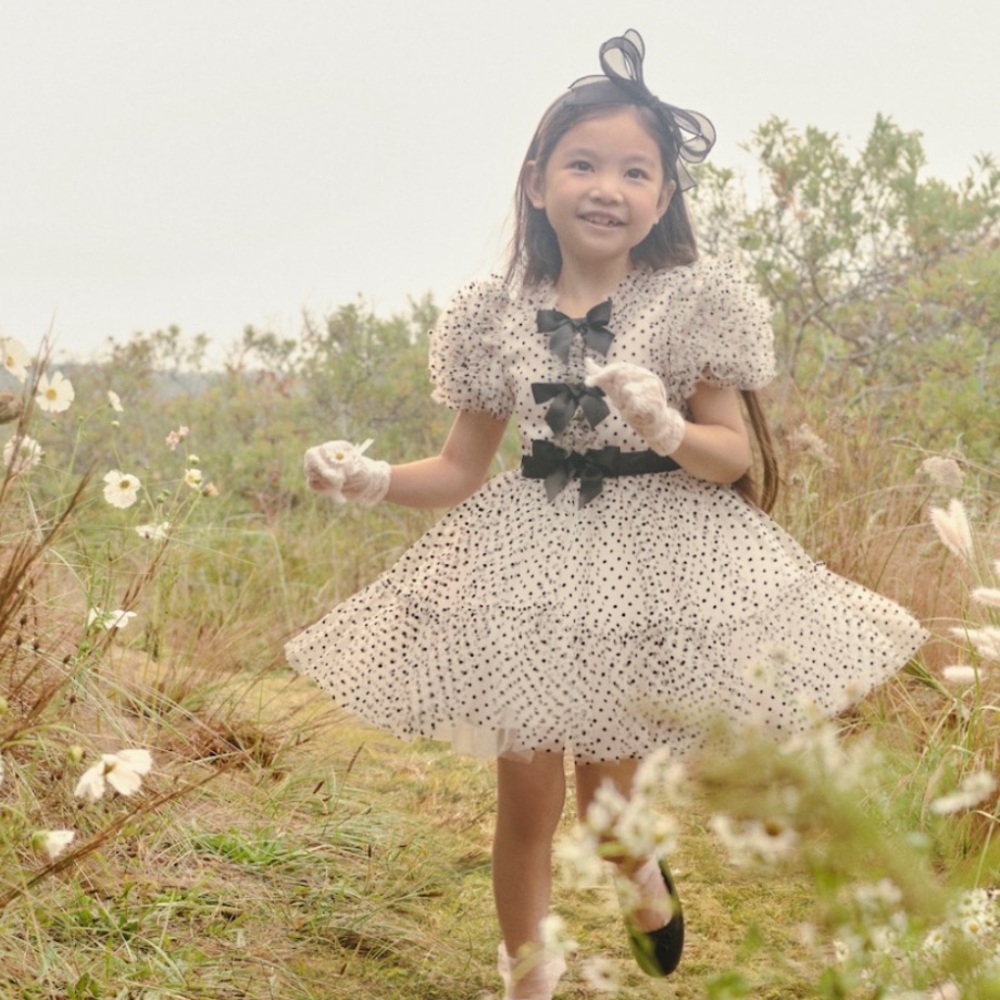 Marchesa Mini Flocked white Polka Dot Dress - 5t